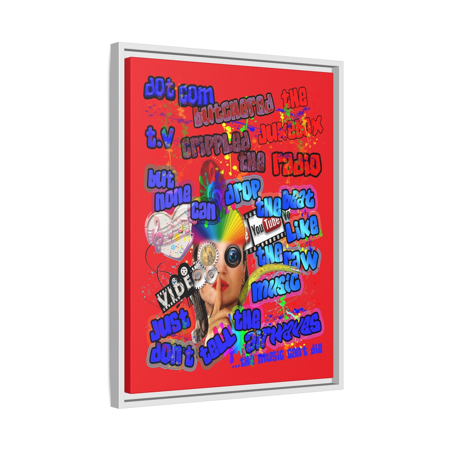 drop the beat - framed canvas art (red)