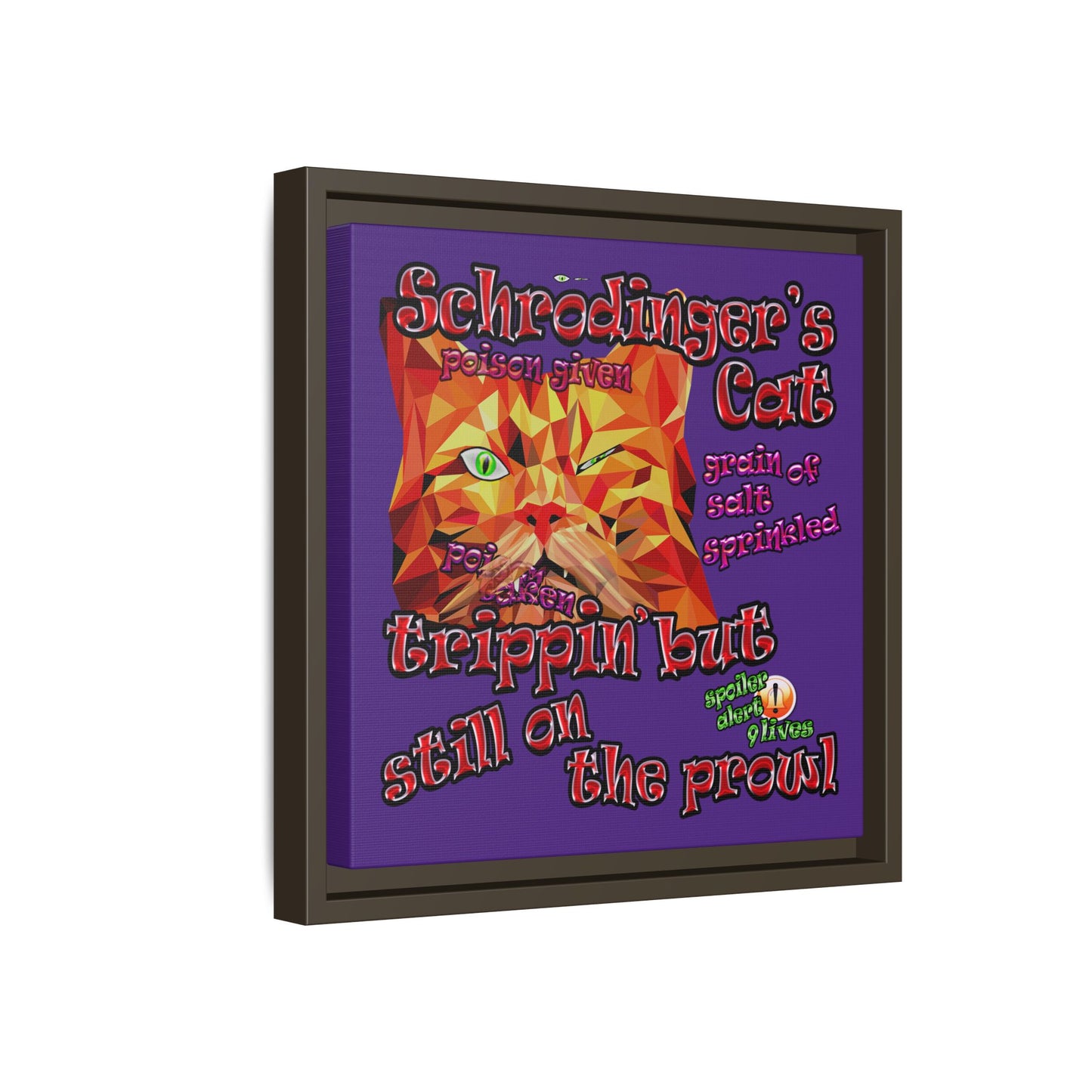 schrodinger's cat - framed canvas art (purple)