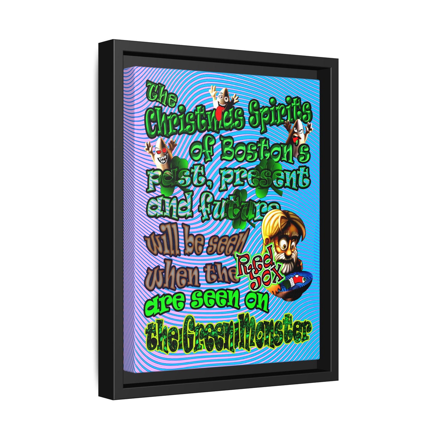 christmas spirits of boston - framed canvas art (light blue-purple wave)