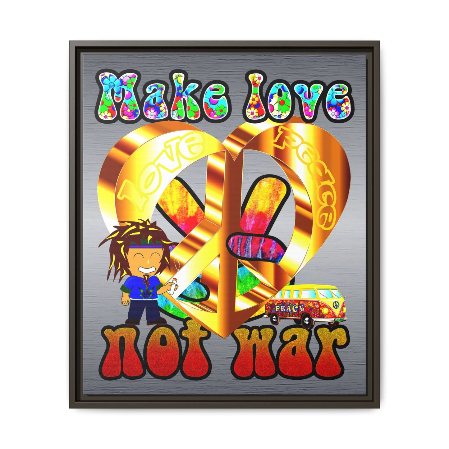 love peace - framed canvas art (brushed nickel)