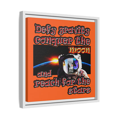 defy conquer reach - framed canvas art (orange)