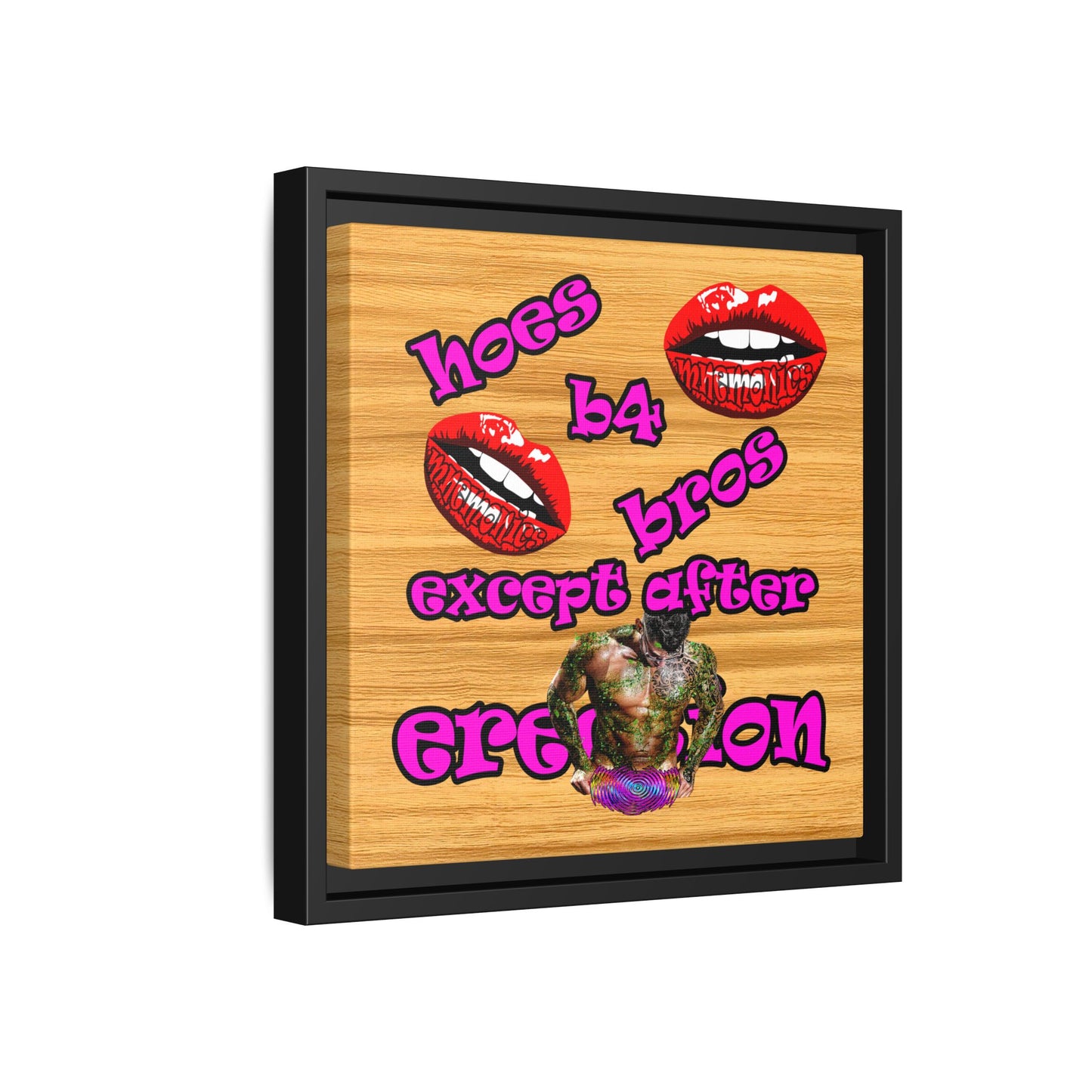 hoes b4 bros - framed canvas art (butterscotch wood finish)