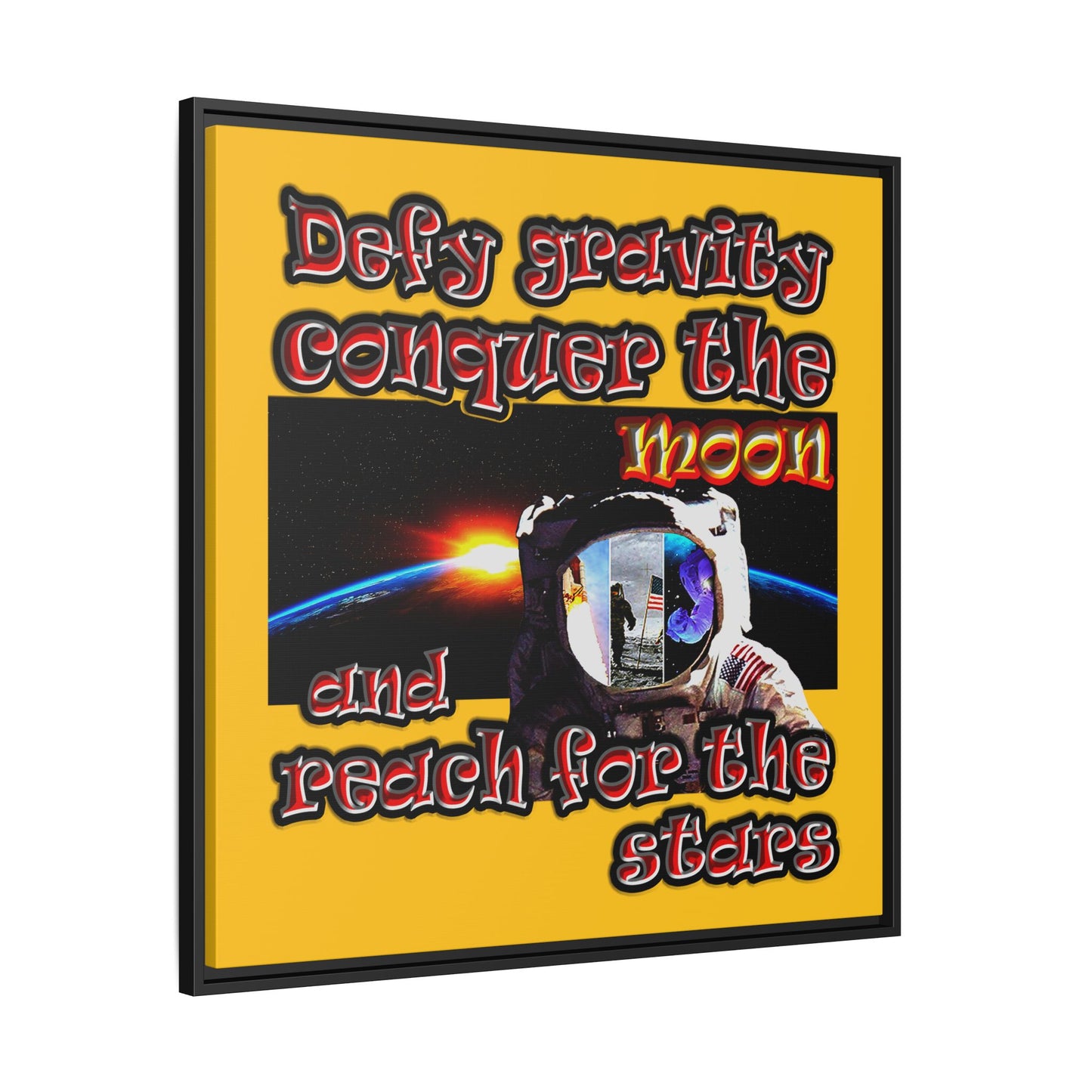defy conquer reach - framed canvas art (yellow)