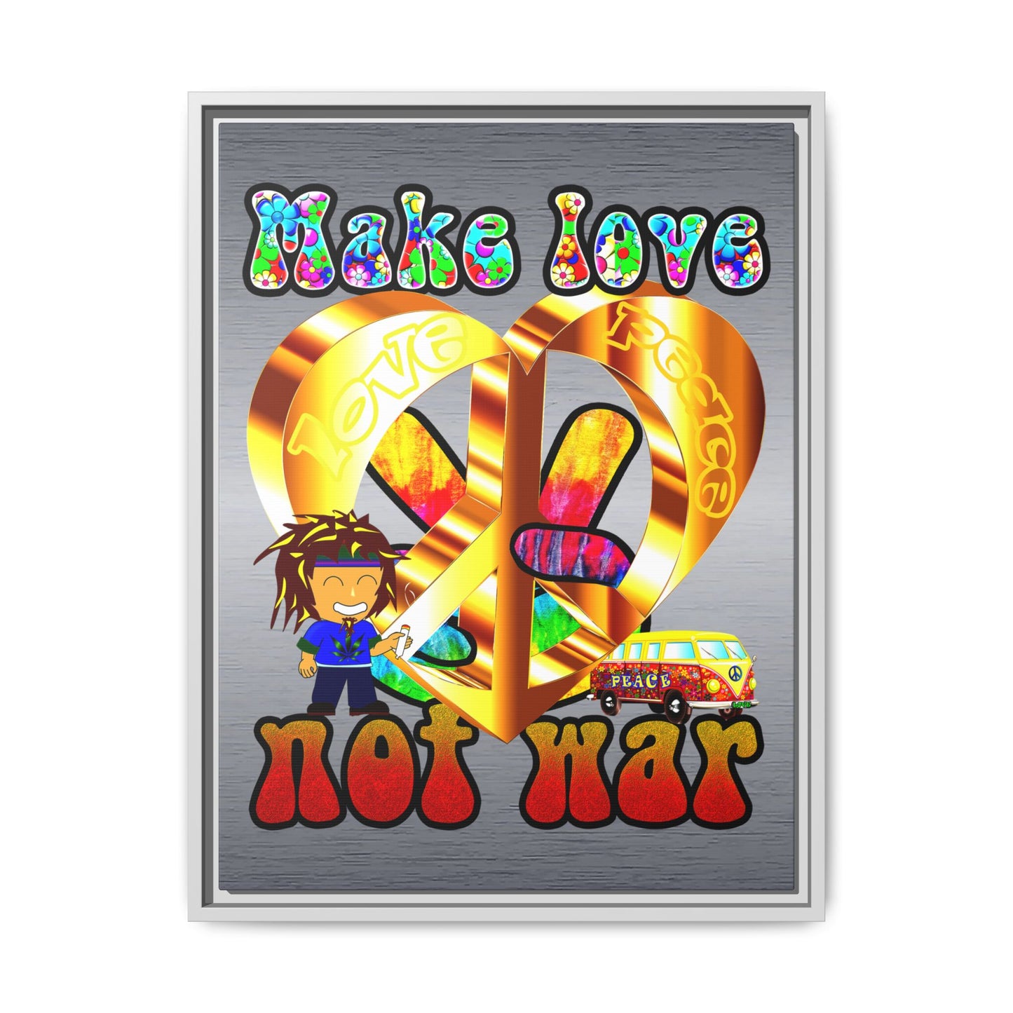 love peace - framed canvas art (brushed nickel)
