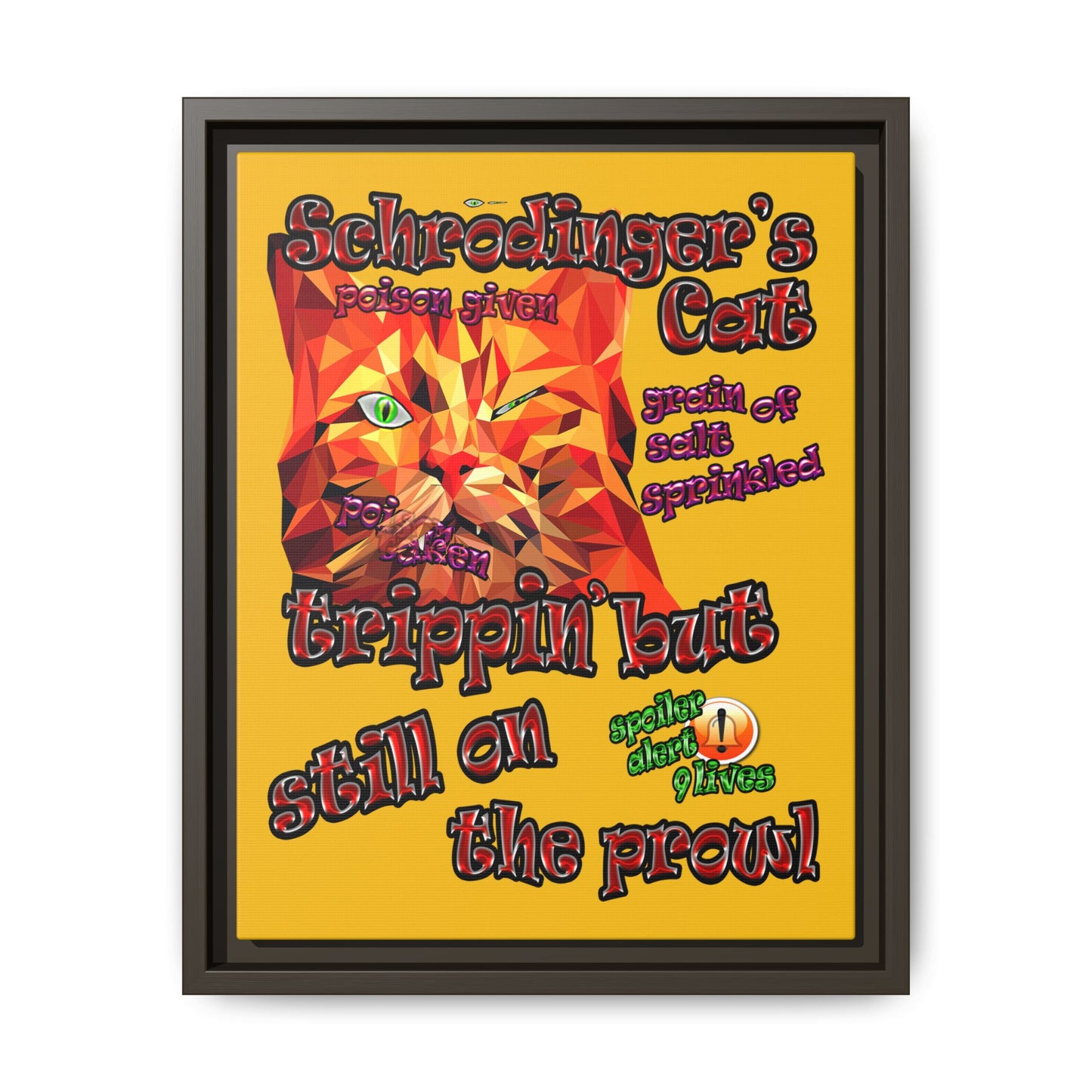 schrodinger's cat - framed canvas art (yellow)