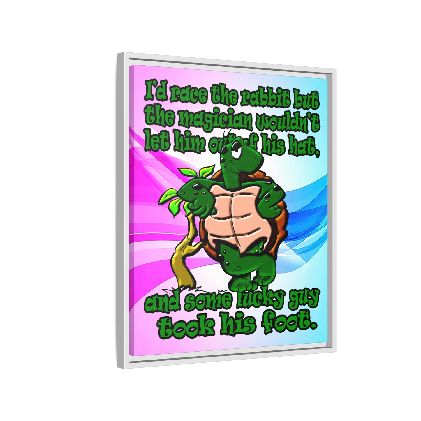 turtle race - framed canvas art (light blue-pink wave)