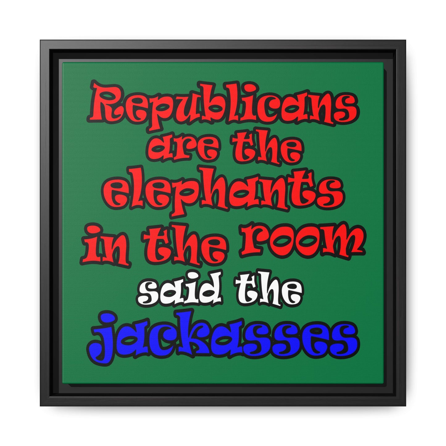 donkeys and elephants - framed canvas art (dark green)