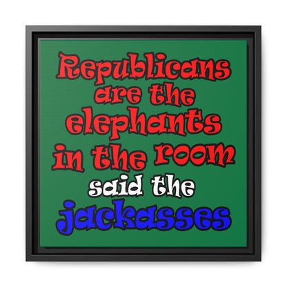 donkeys and elephants - framed canvas art (dark green)