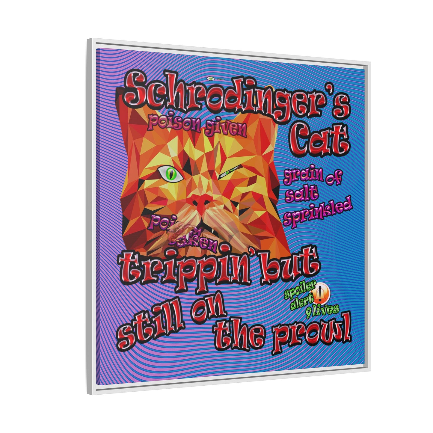 schrodinger's cat - framed canvas art (light blue-purple wave)