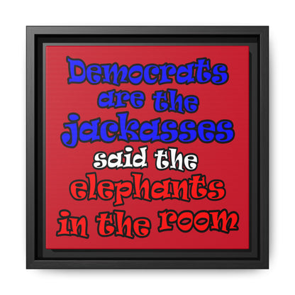 donkeys and elephants - framed canvas art (dark red)