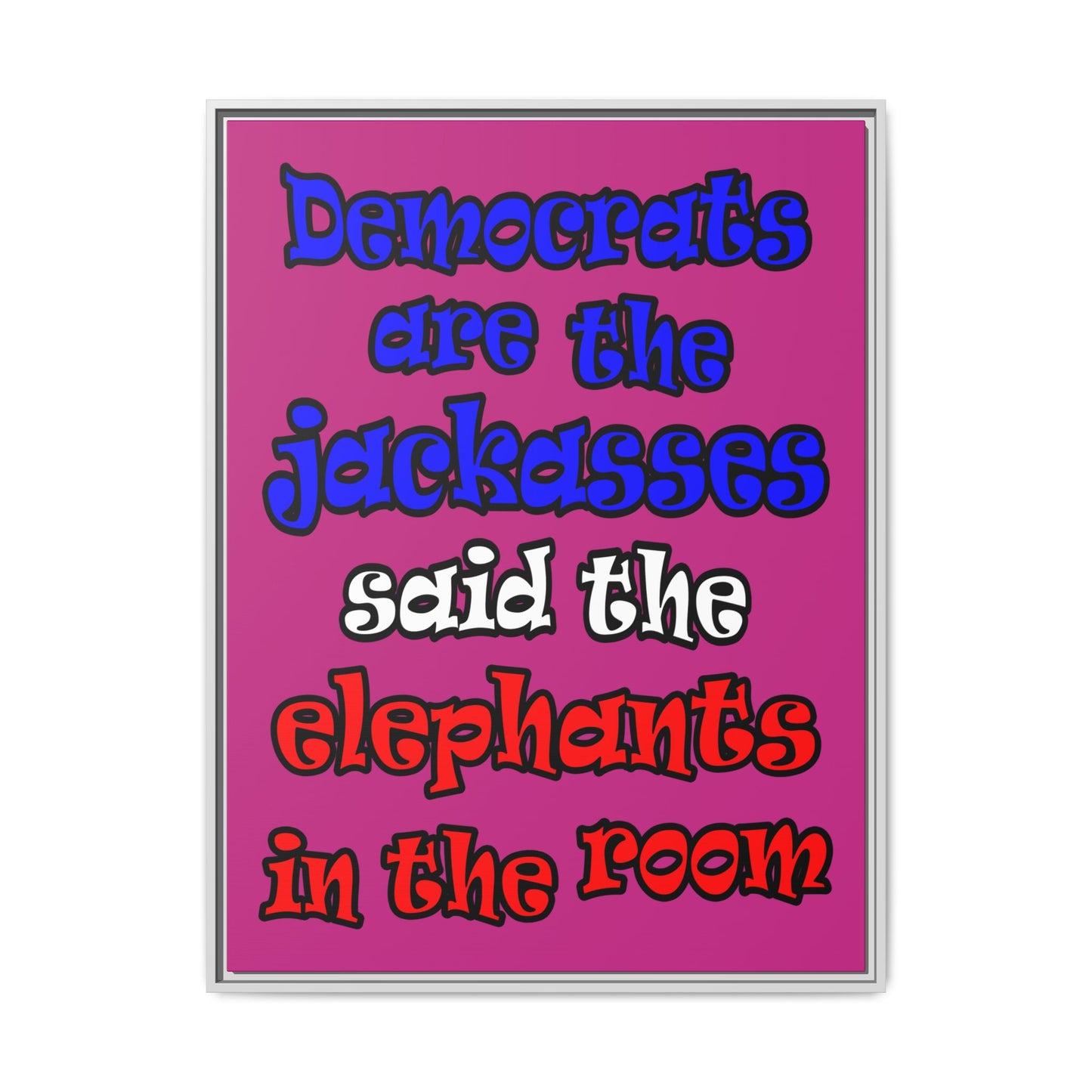 donkeys and elephants - framed canvas art (pink)