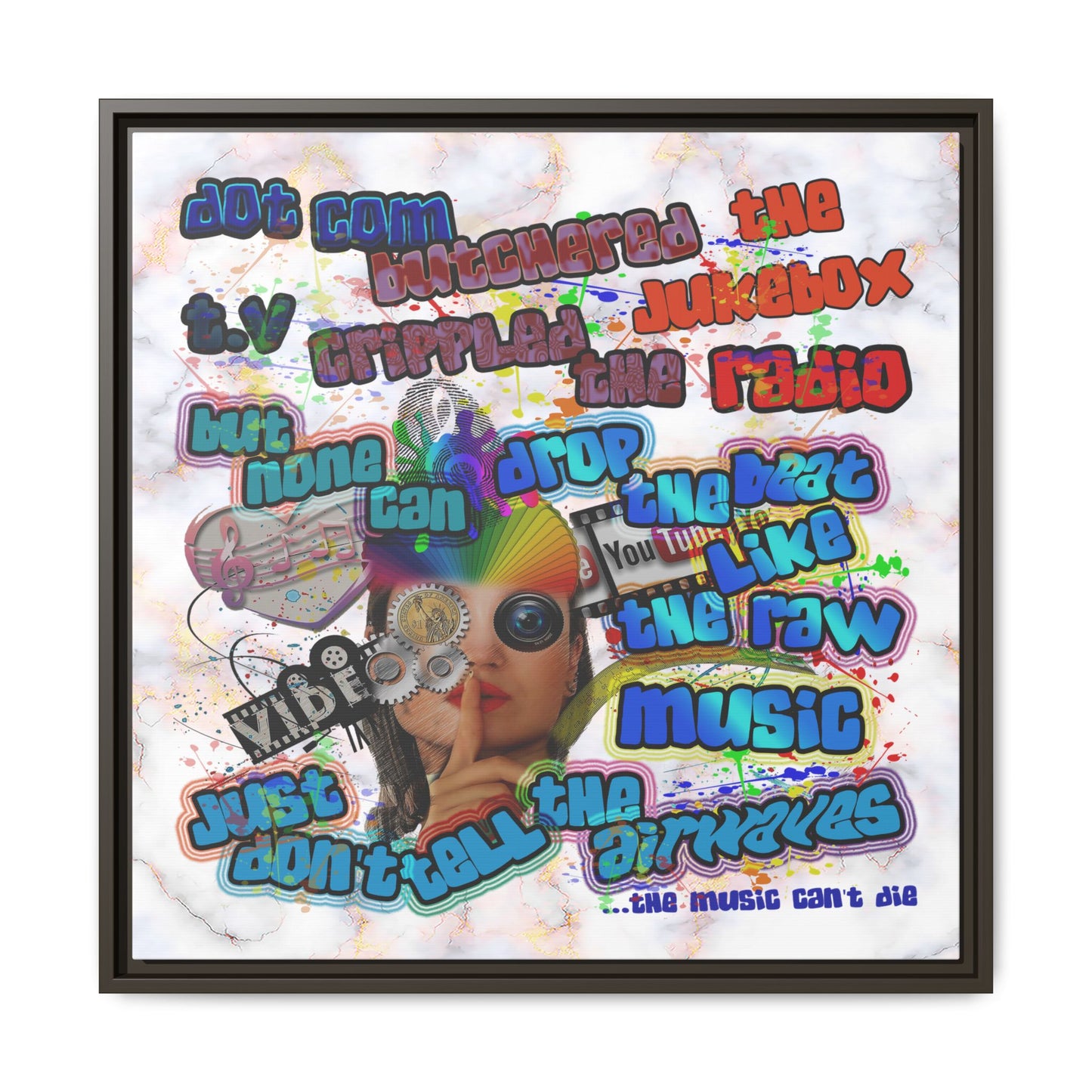 drop the beat - framed canvas art (white marble)