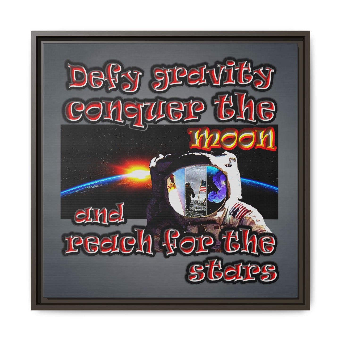 defy conquer reach - framed canvas art (grey-light grey)