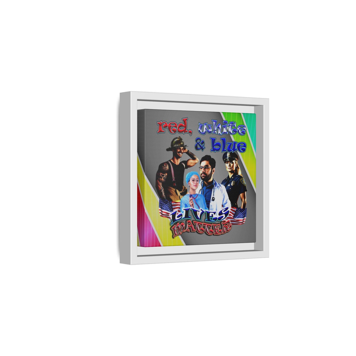rw&b lives matter - framed canvas art (rainbow split)