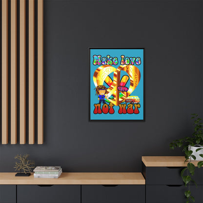 love peace - framed canvas art (turquoise)
