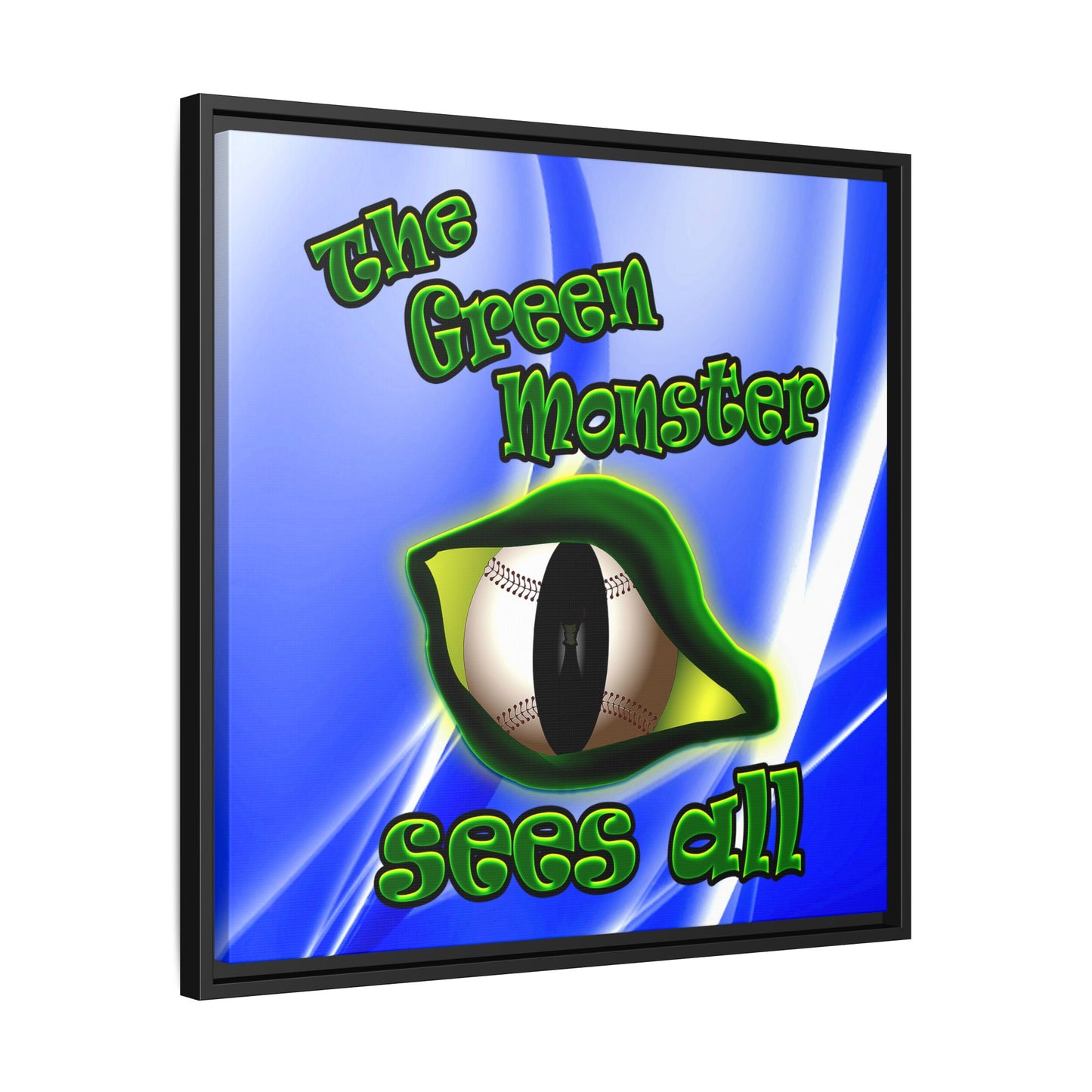 green monster - framed canvas art (blue-white wave)