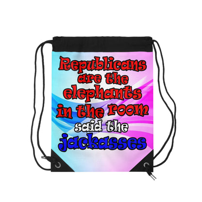 donkeys and elephants - Drawstring Bag (light blue-pink wave)