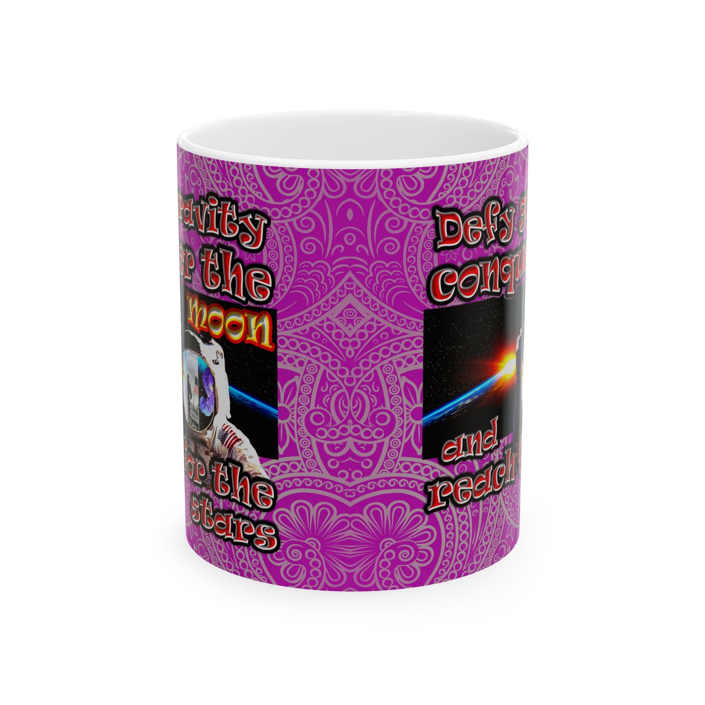 defy conquer reach - White Mug (pink swirl)