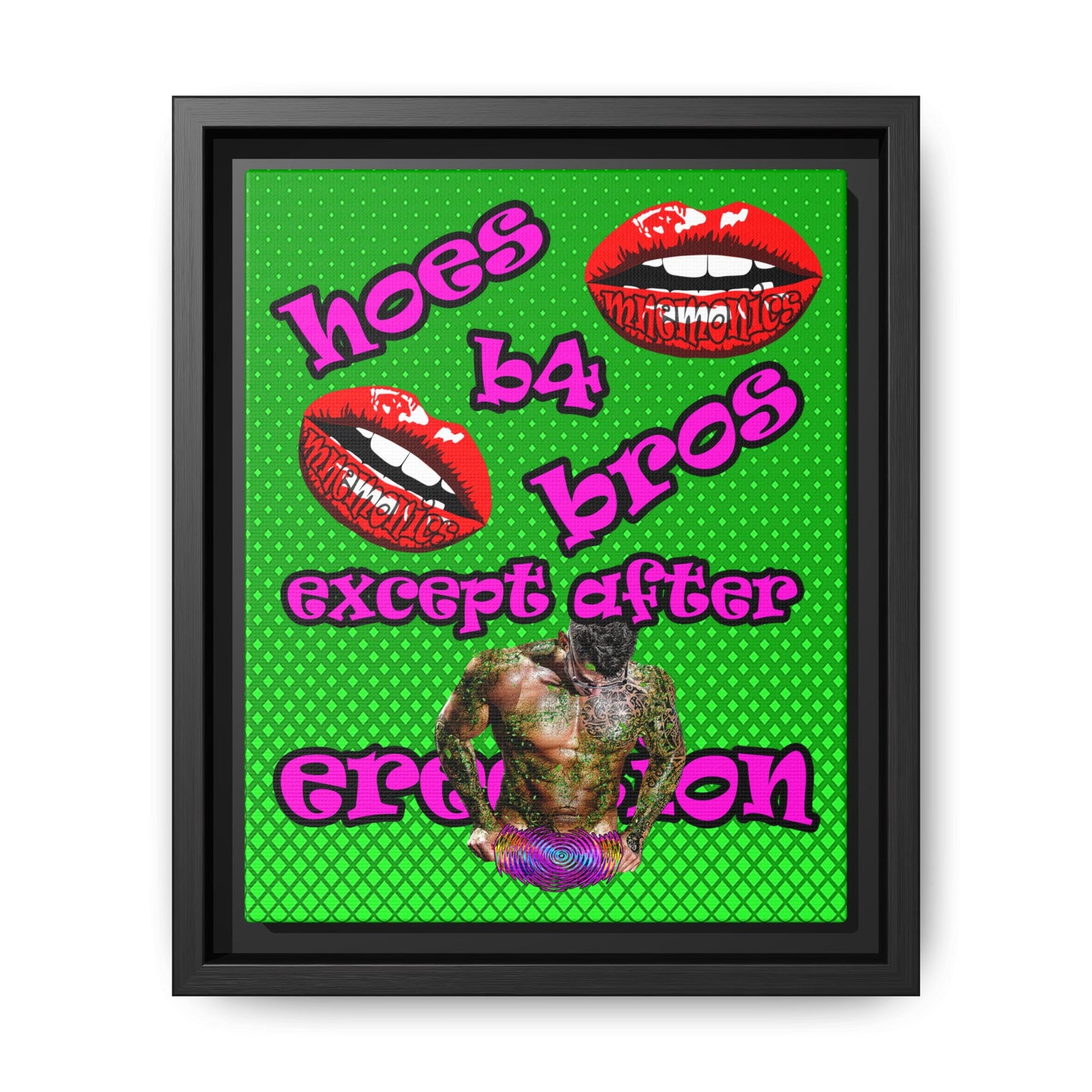 hoes b4 bros - framed canvas art (logo green)