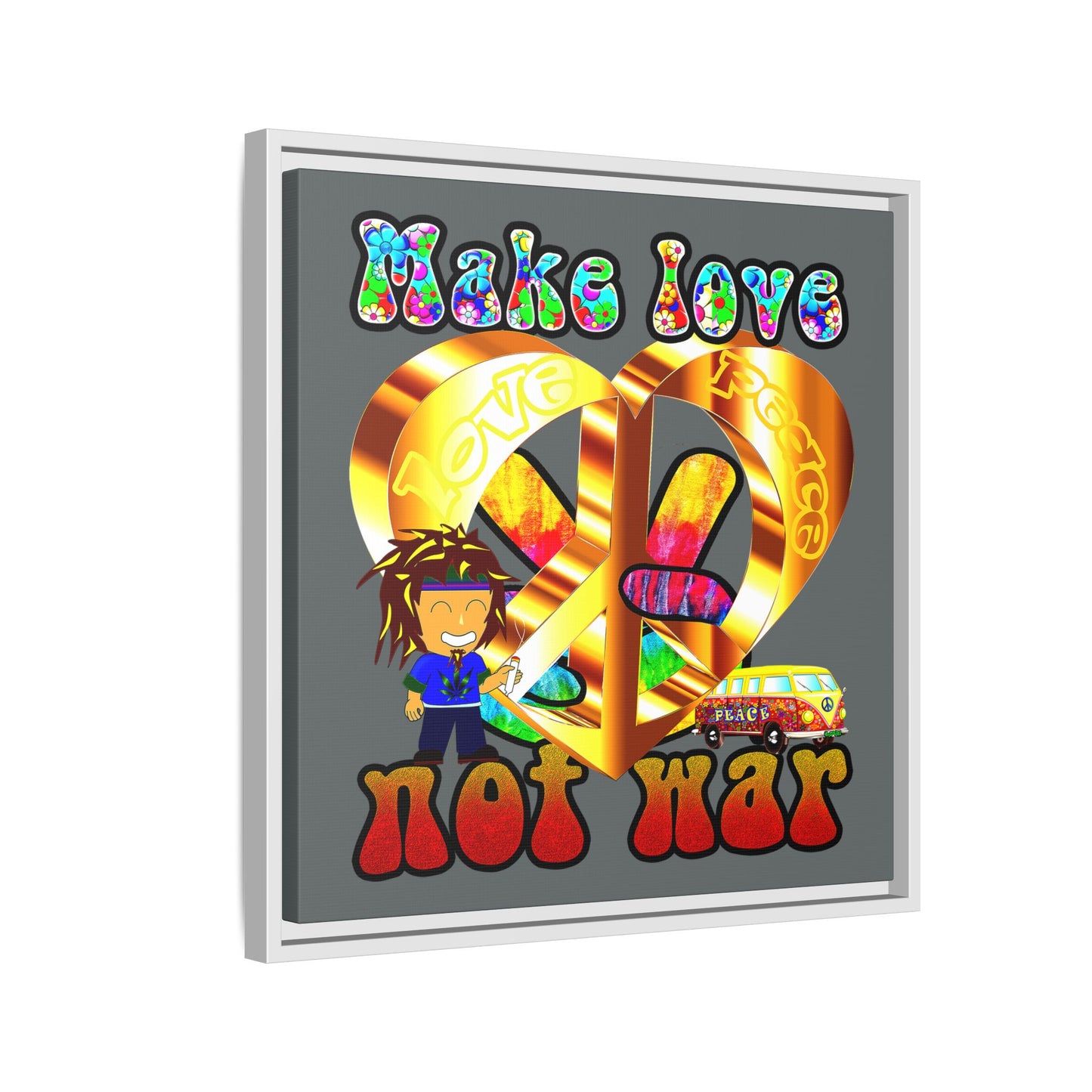 love peace - framed canvas art (dark grey)