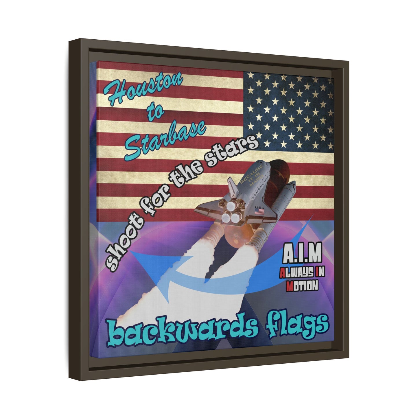 shoot for the stars - framed canvas art (grey-pink wave)