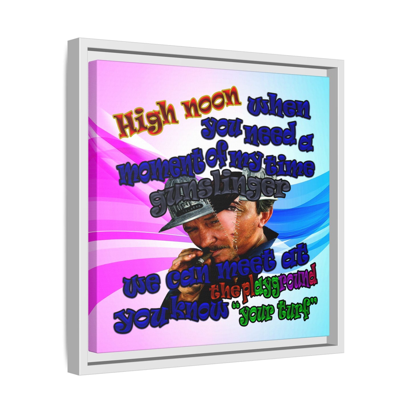 high noon - framed canvas art (light blue-pink wave)