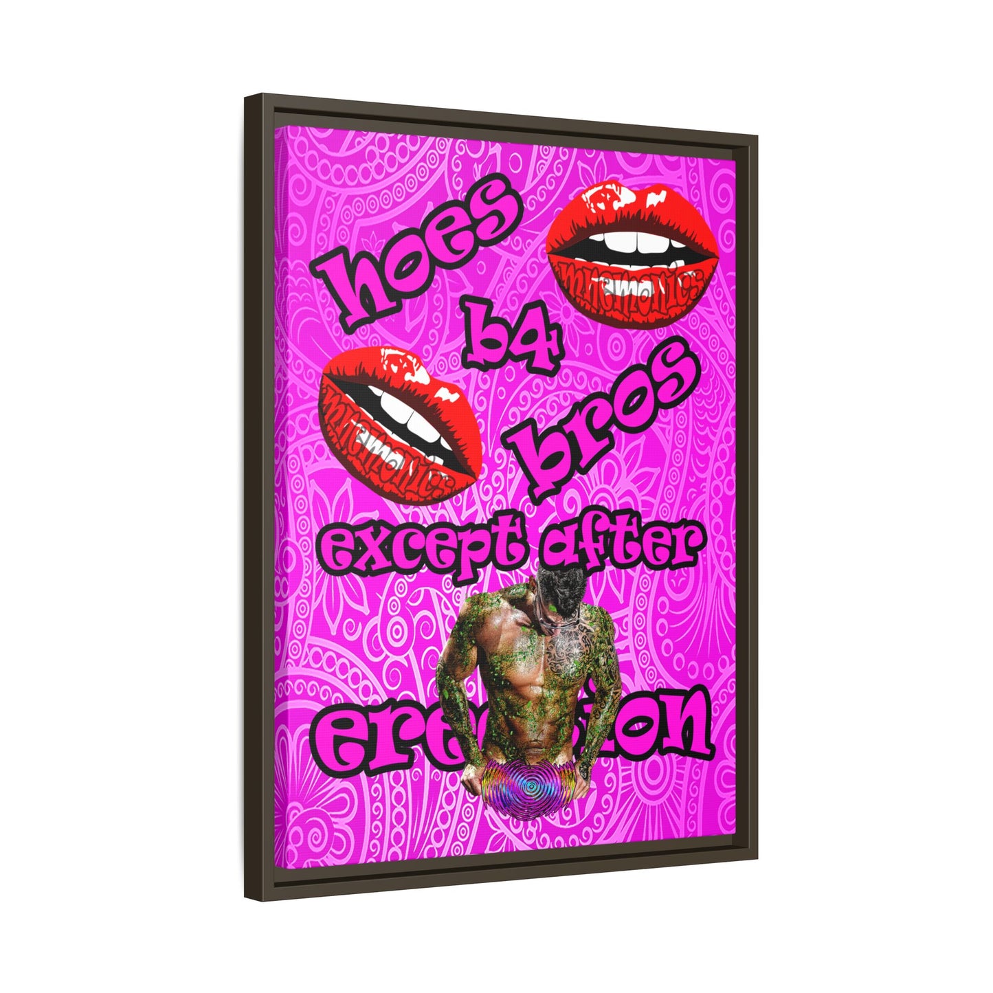 hoes b4 bros - framed canvas art (pink swirl)