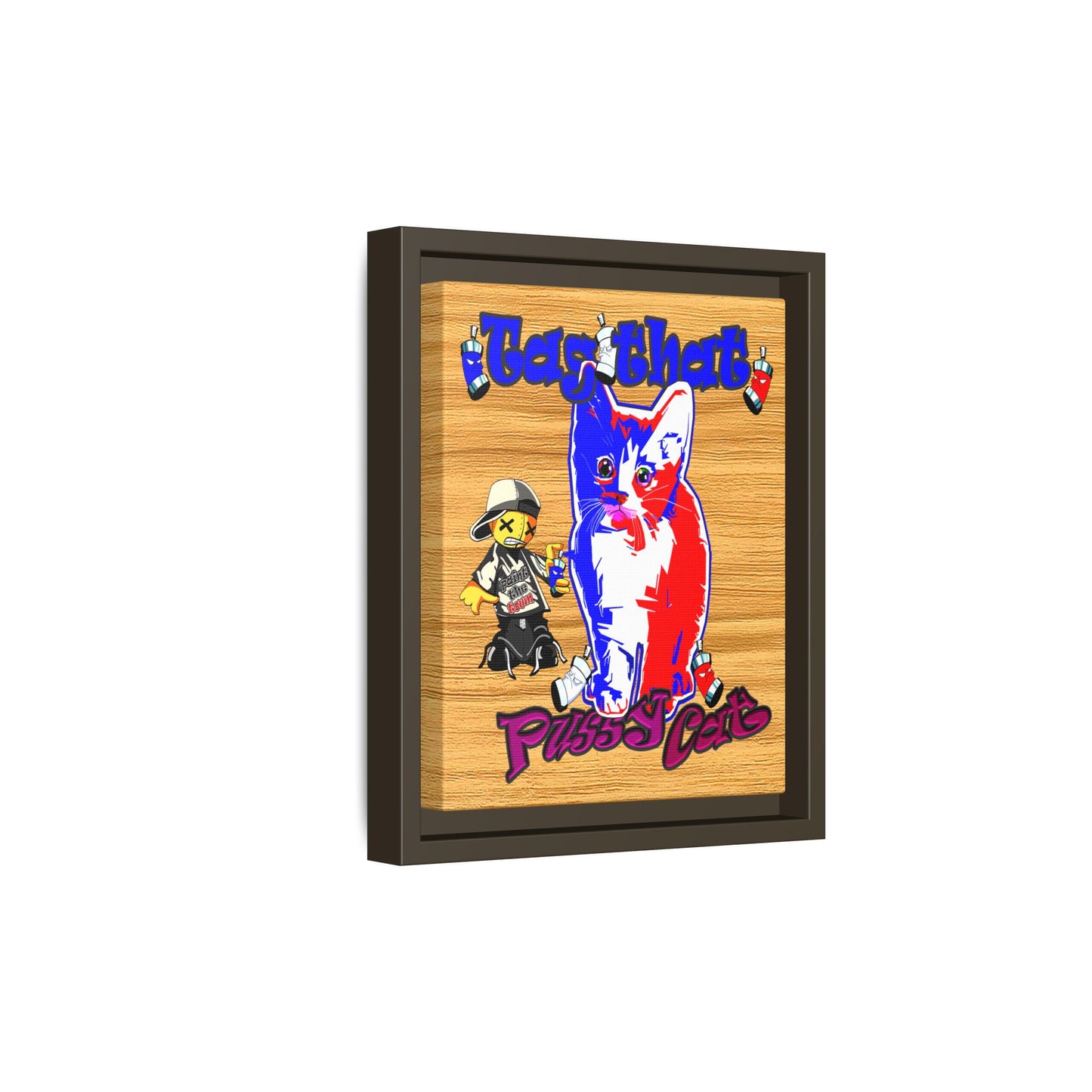 tag that - framed canvas art (butterscotch wood finish)