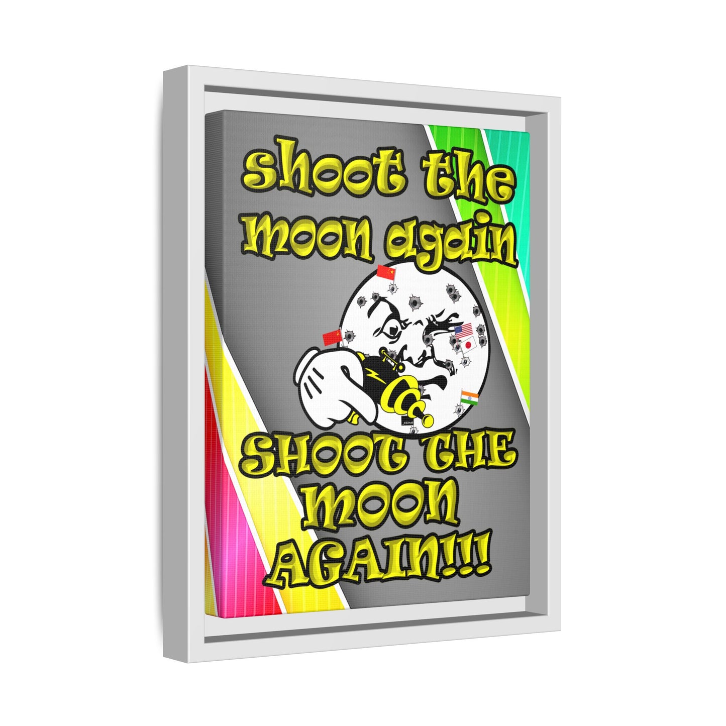 shoot the moon again - framed canvas art (rainbow split)