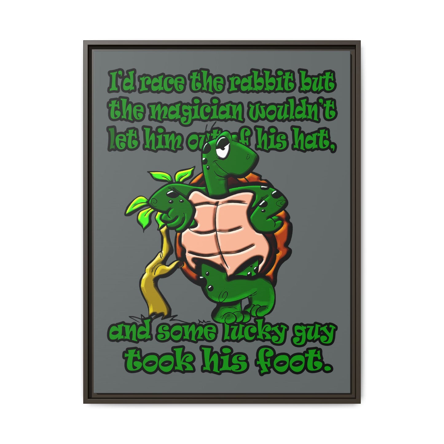 turtle race - framed canvas art (dark grey)
