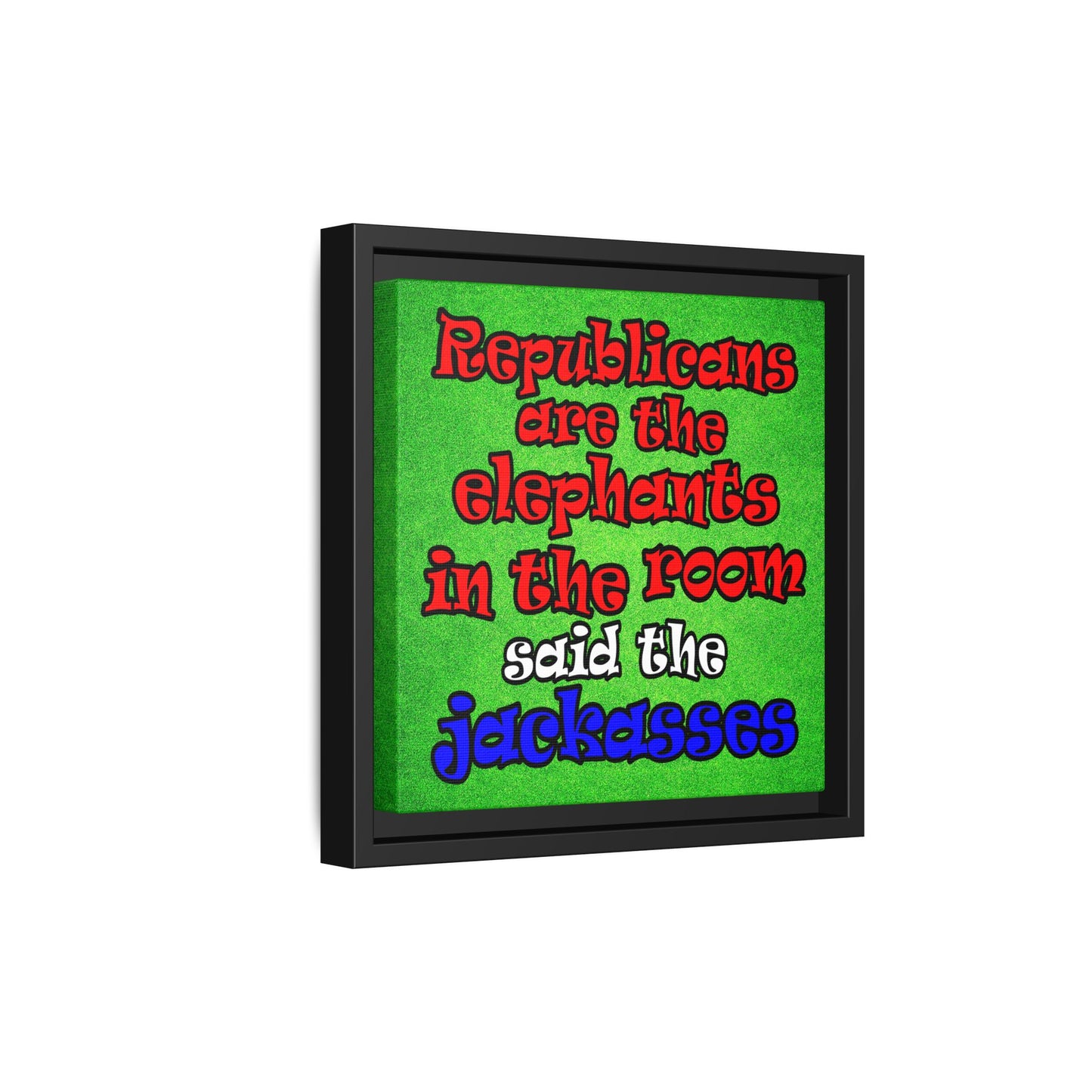donkeys and elephants - framed canvas art (green turf)