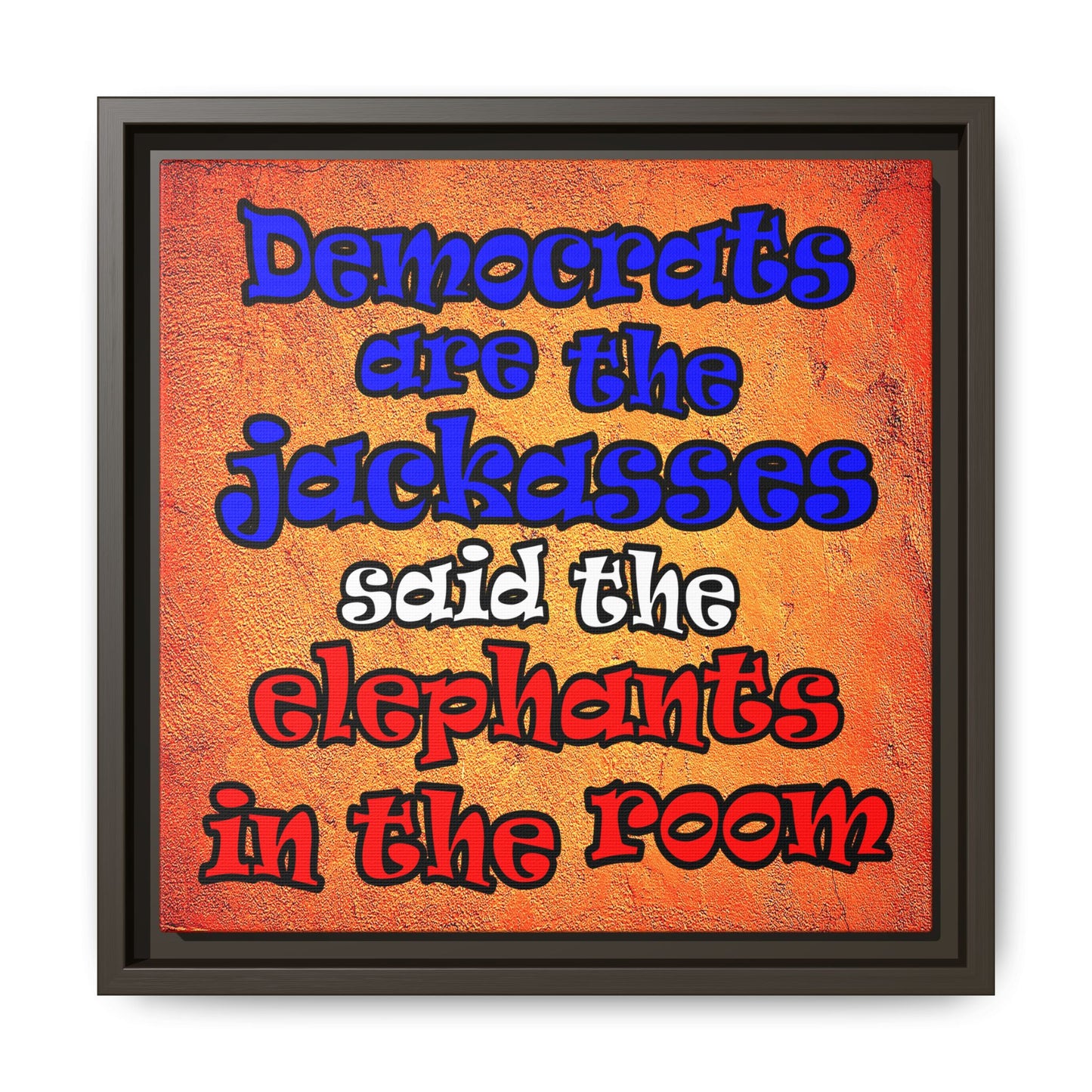 donkeys and elephants - framed canvas art (burnt orange)