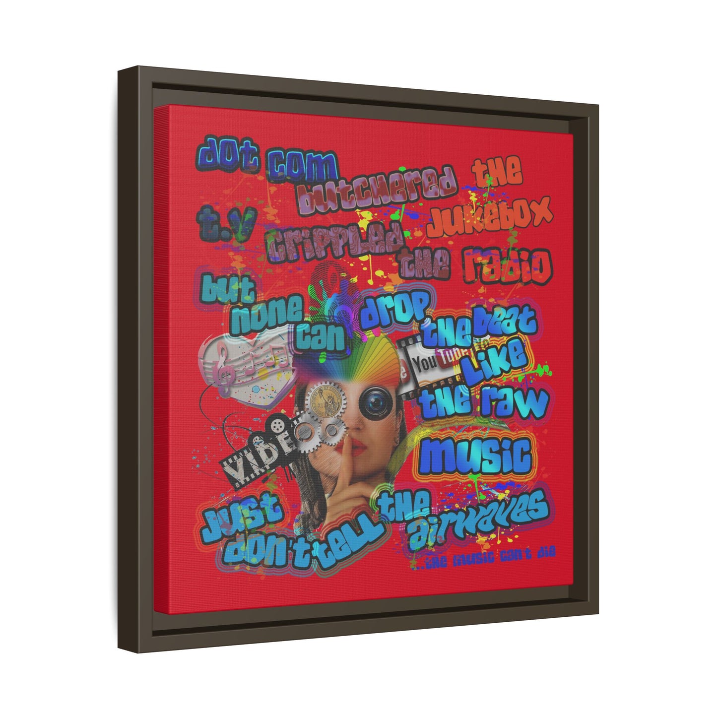 drop the beat - framed canvas art (dark red)