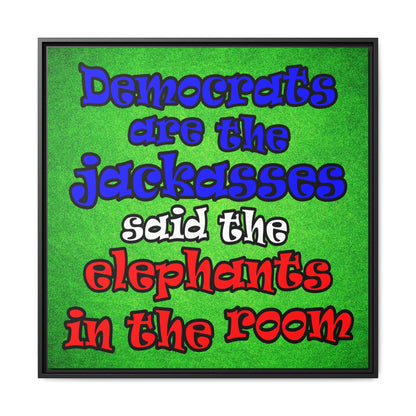 donkeys and elephants - framed canvas art (green turf)