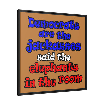 donkeys and elephants - framed canvas art (light brown)