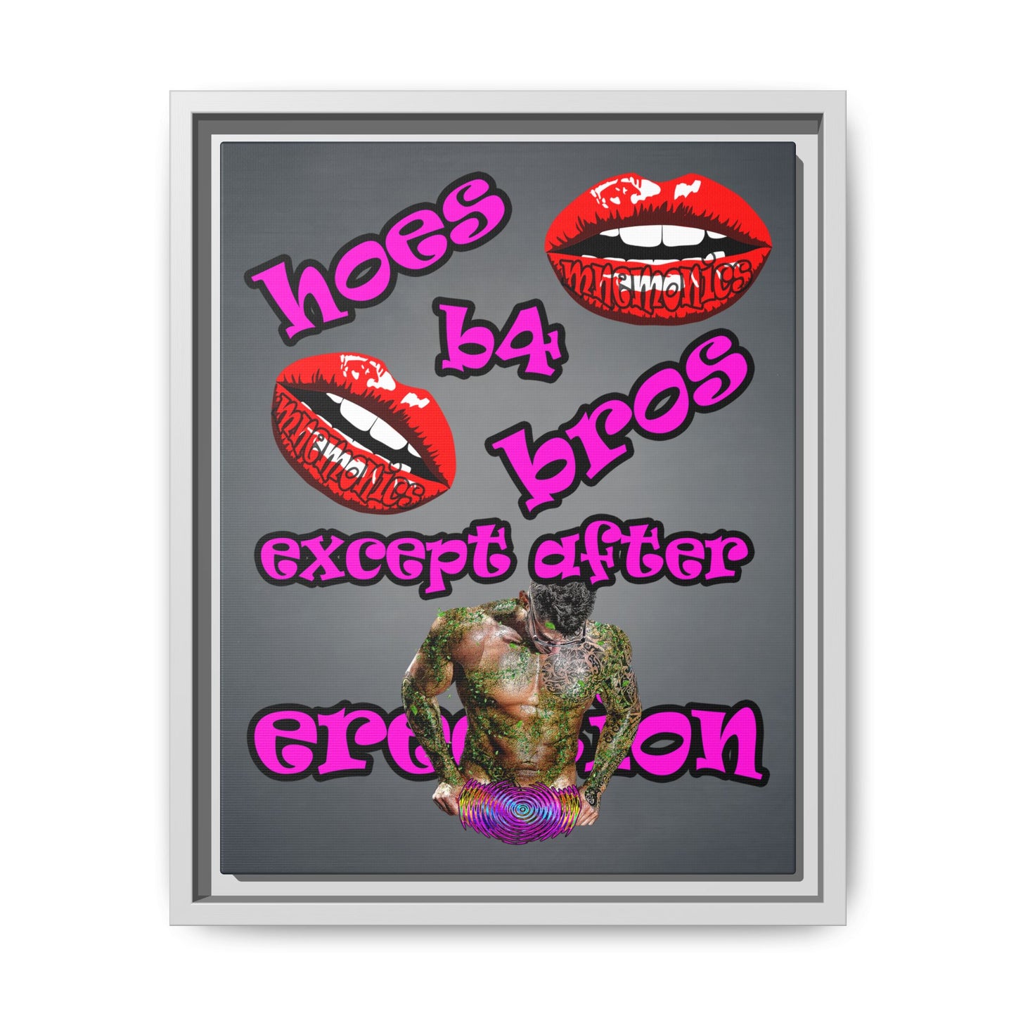 hoes b4 bros - framed canvas art (grey-light grey)