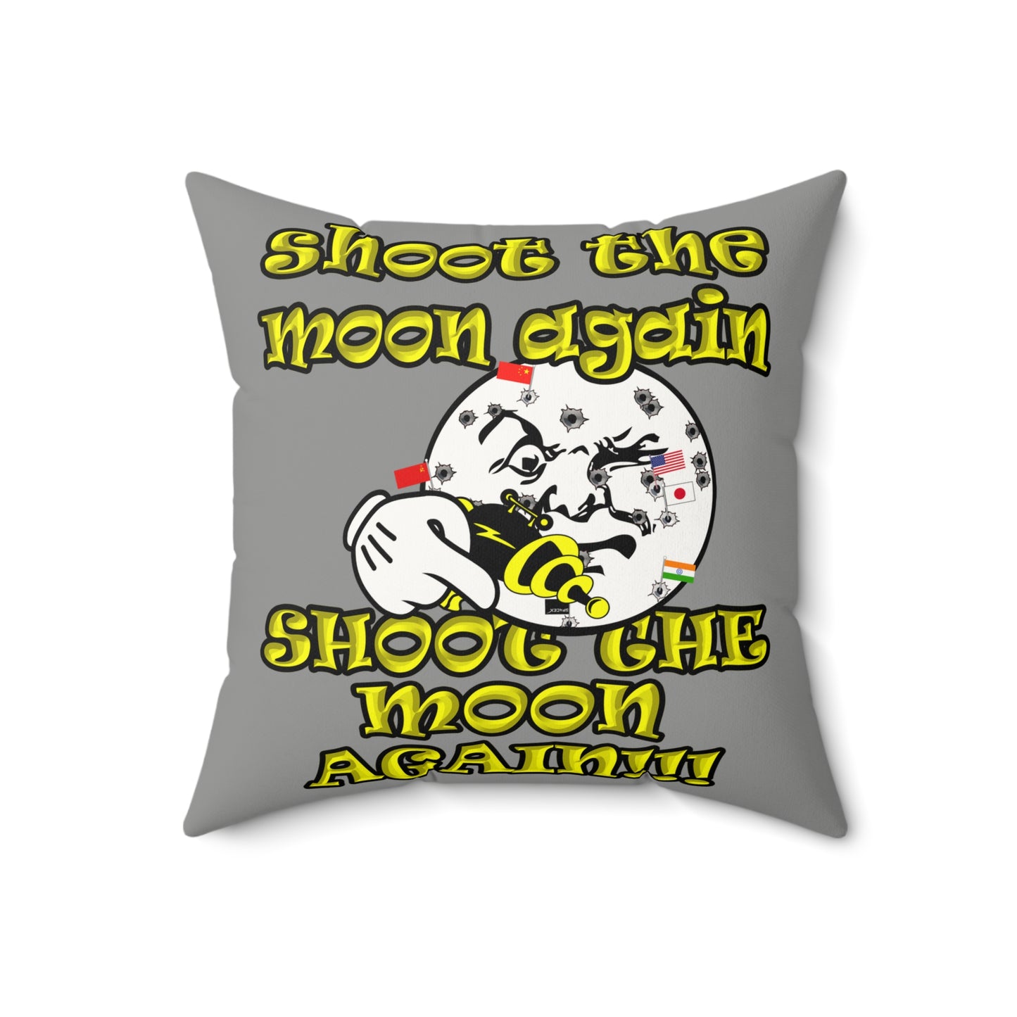 shoot the moon again - Faux Suede Square Pillow - (grey)
