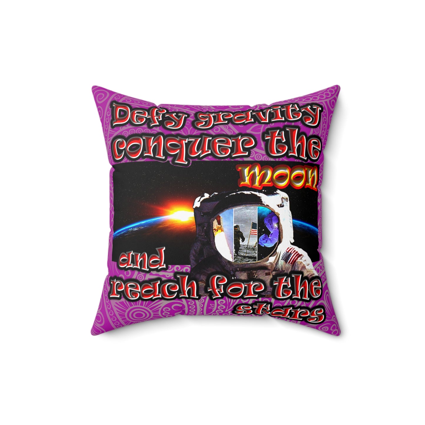 defy conquer reach - Spun Polyester Square Pillow - (pink swirl)