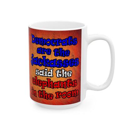 donkeys and elephants - White Mug (burnt orange)
