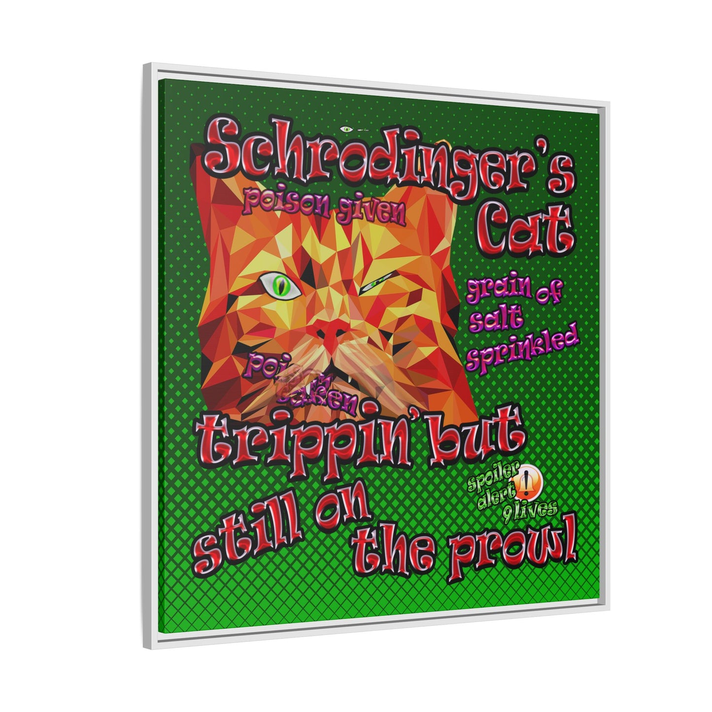 schrodinger's cat - framed canvas art (logo green)