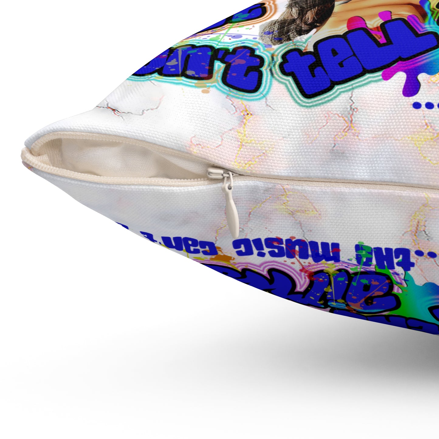 drop the beat - Spun Polyester Square Pillow - (white marble)
