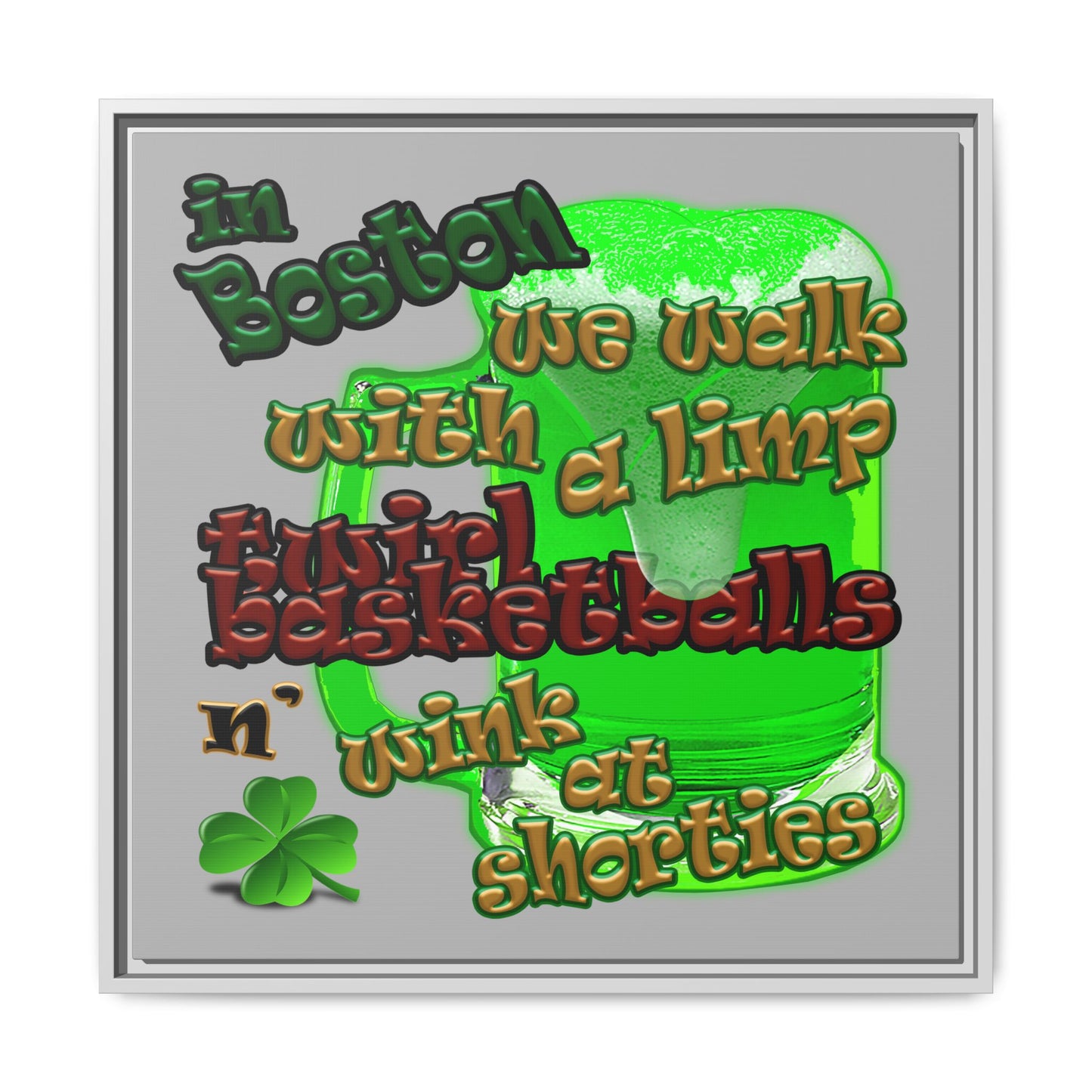 celtics logo - framed canvas art (light grey)