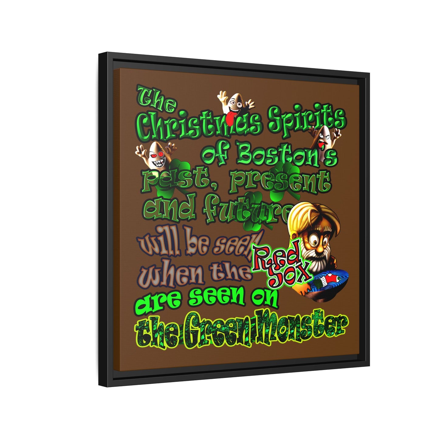 christmas spirits of boston - framed canvas art (brown)