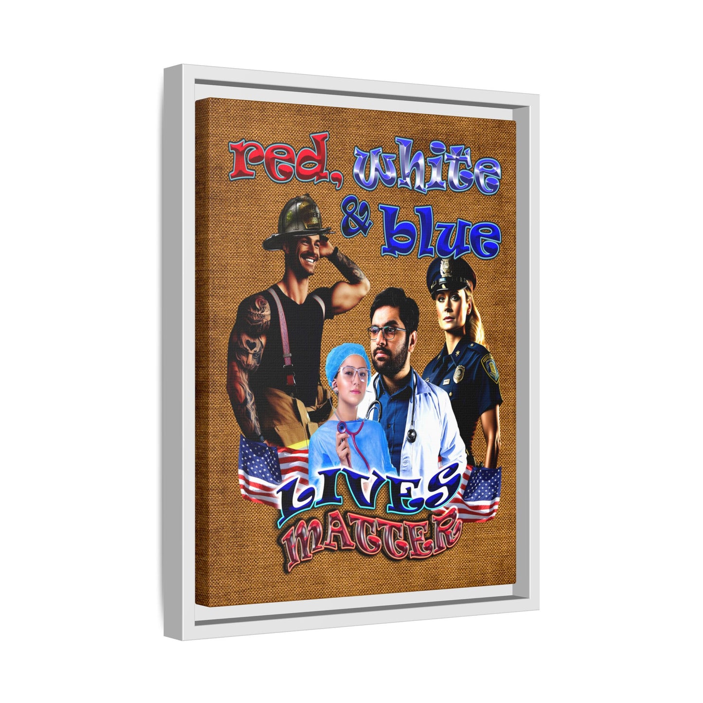 rw&b lives matter - framed canvas art (brown papyrus)