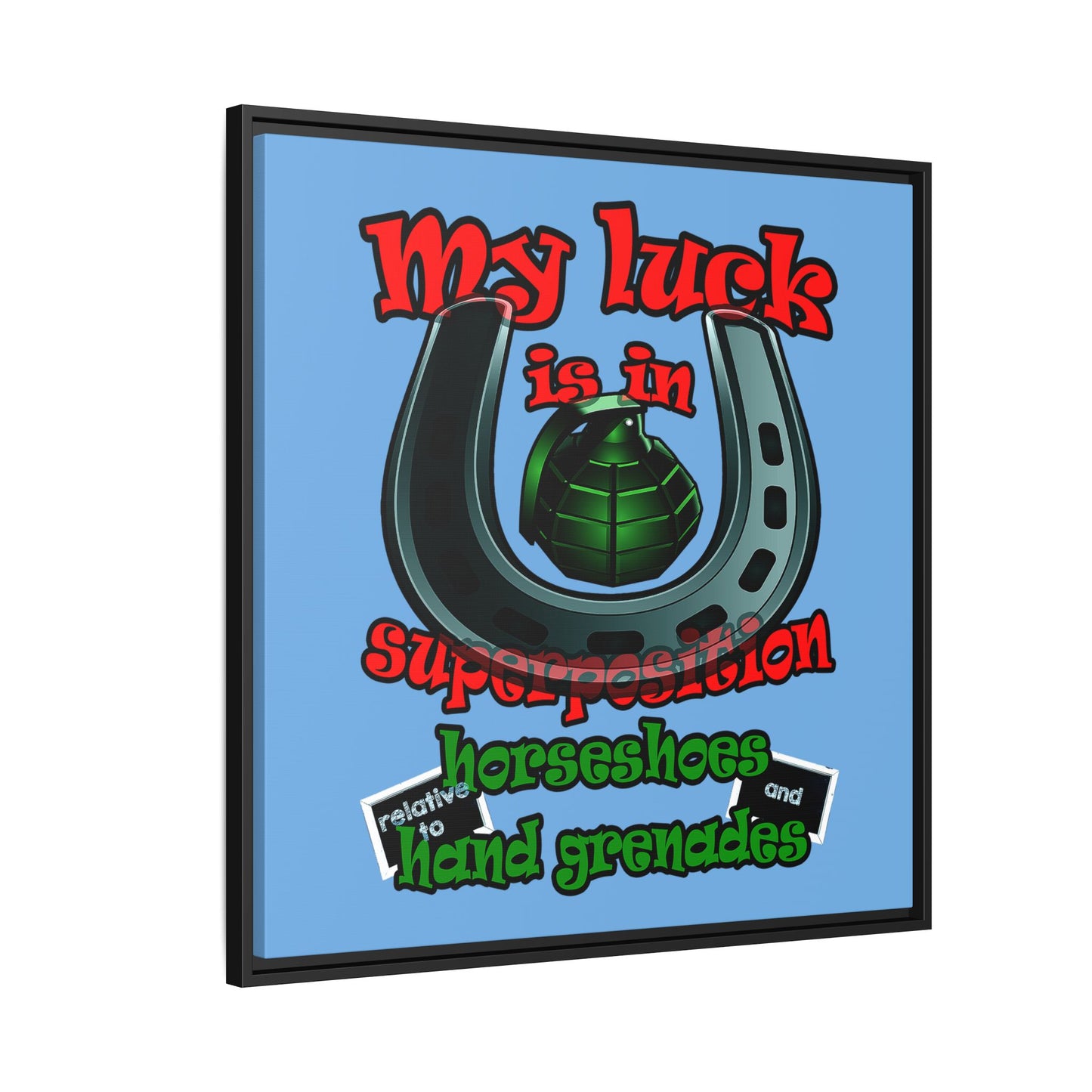 my luck - framed canvas art (light blue)