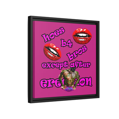 hoes b4 bros - framed canvas art (pink)
