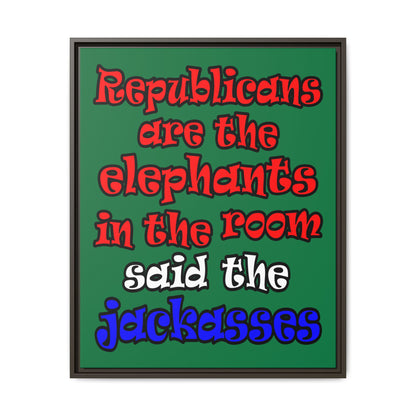 donkeys and elephants - framed canvas art (dark green)