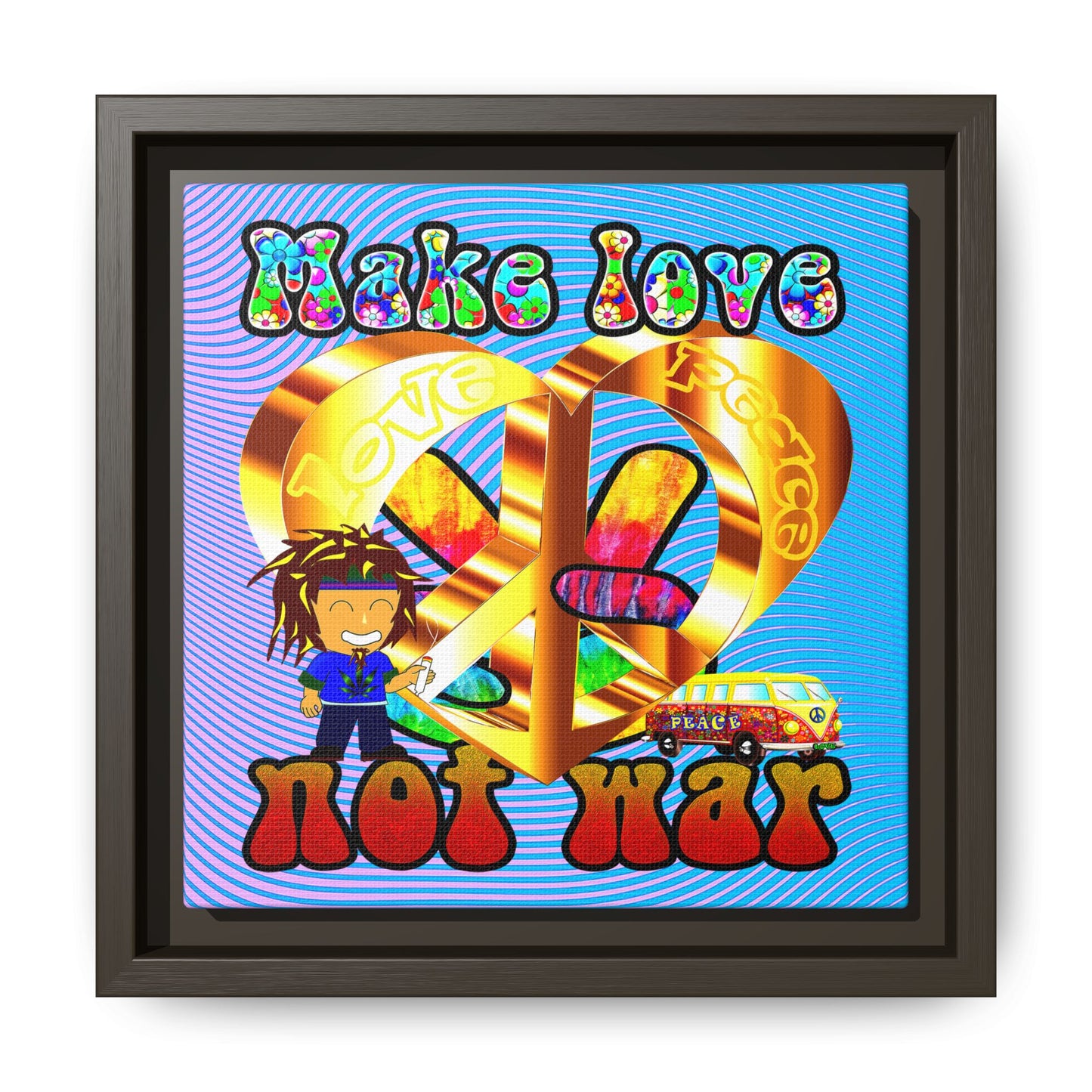 love peace - framed canvas art (light blue-purple wave)