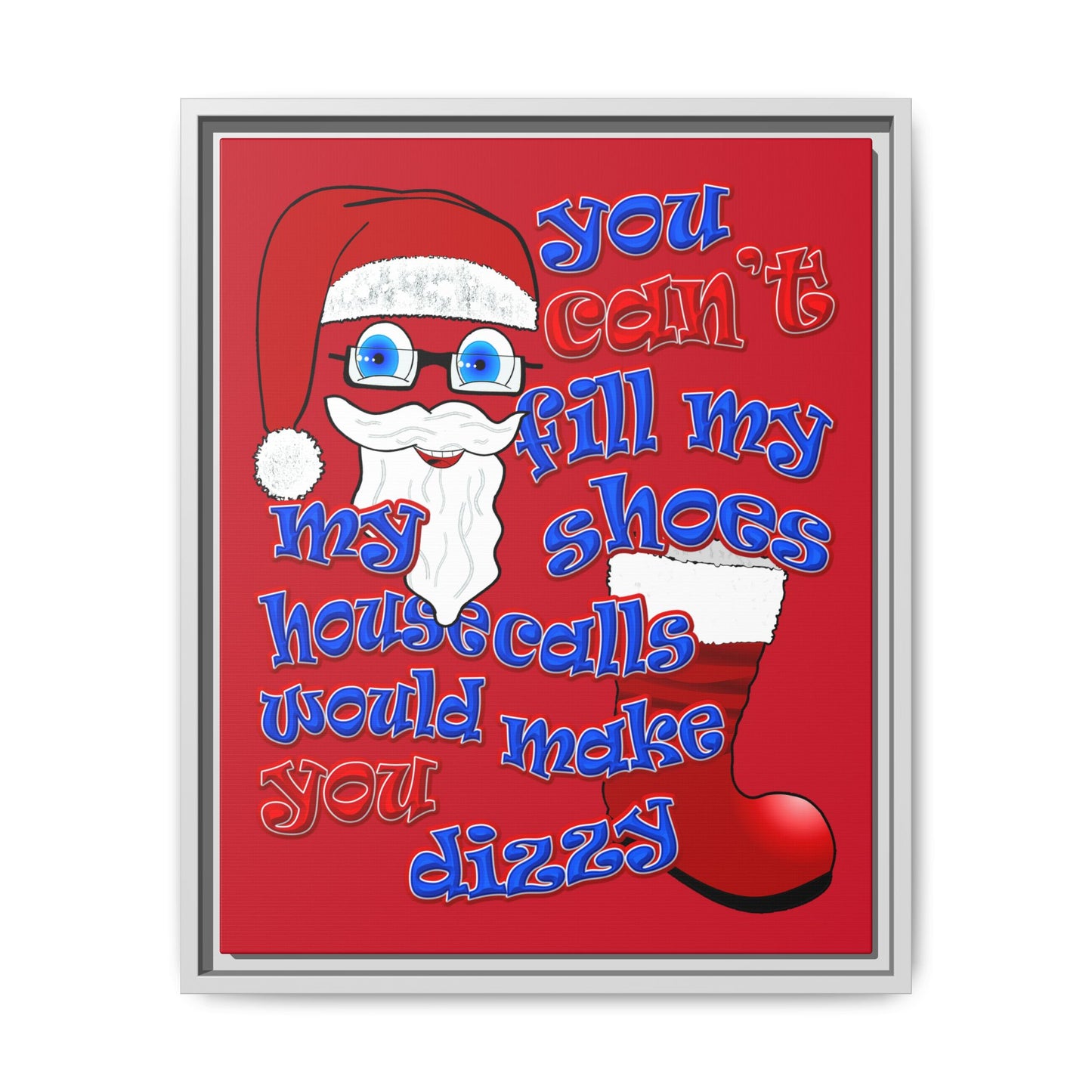 santa's shoes - framed canvas art (dark red)
