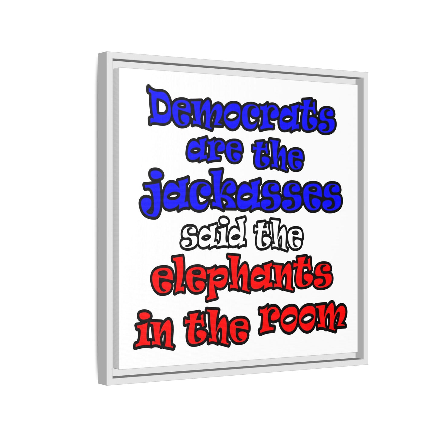 donkeys and elephants - framed canvas art (white)